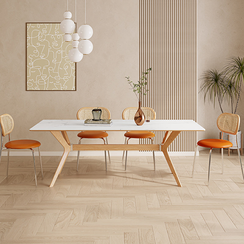 Nordic 1/4/5/7 Pieces Furniture Rectangle Stone Dining Table Set in White