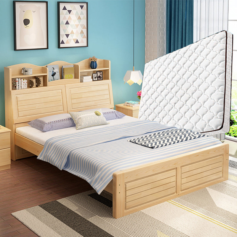 Modern Solid Wood Bed Frame Headboard Standard Bed with Storage