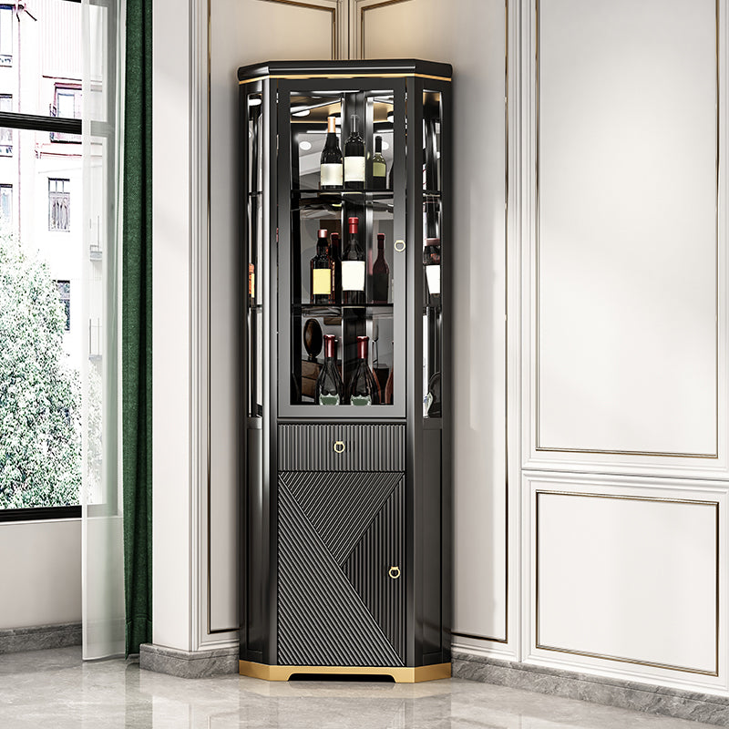 Glam Curio Cabinet Oil Oak Glass Doors Buffet Cabinet with Lighting