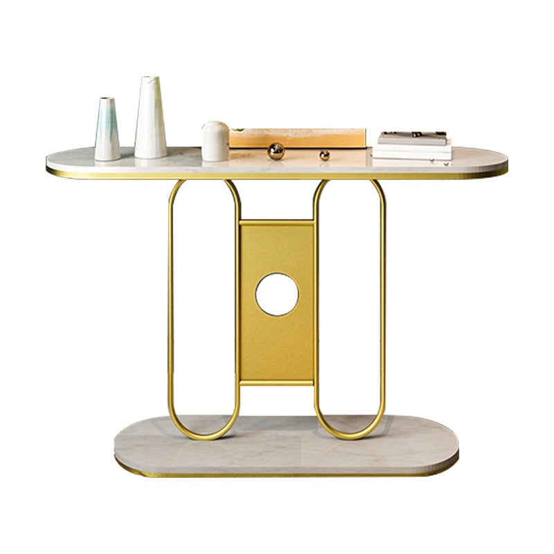 Glam Marble Oval Console Table Gold Frame Console Sofa Table for Hall