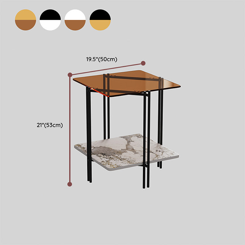 Modern Square Corner Table 4 Legs Side End Table with Storage