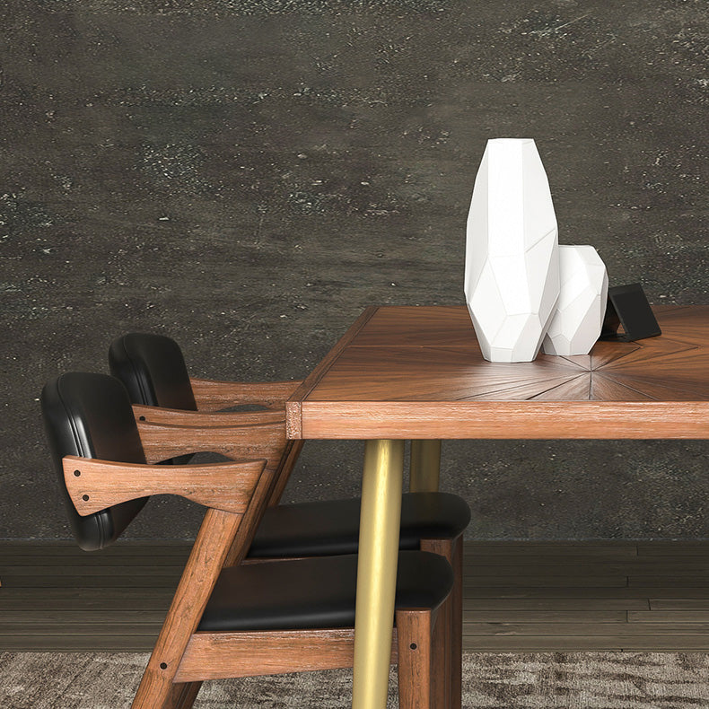 Luxury Rectangle Dining Table Solid Wood Dining Table with Iron Legs