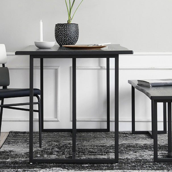 Industrial Solid Wood Dining Table Iron Double Pedestal Dining Table in Black