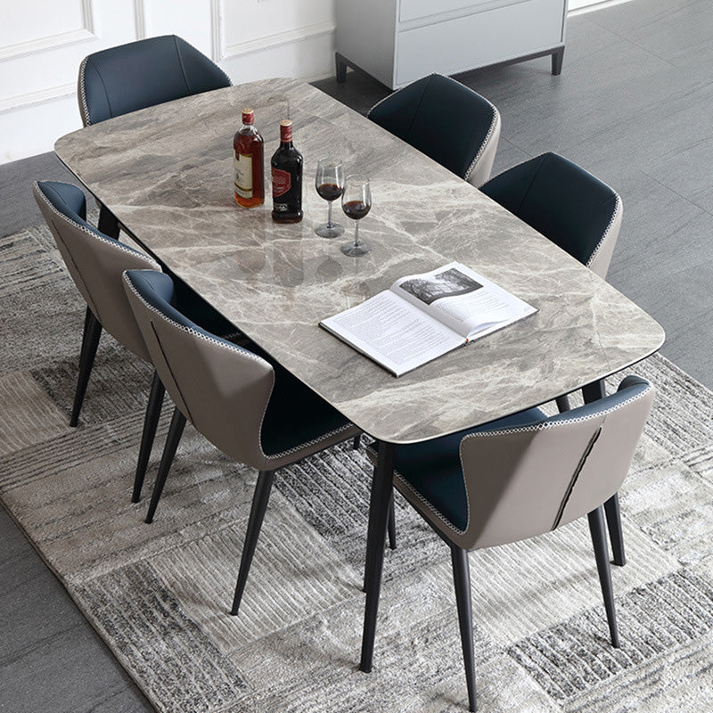 Industrial Rectangle Dining Table Gray Stone Top Dinette Table with Metal Legs