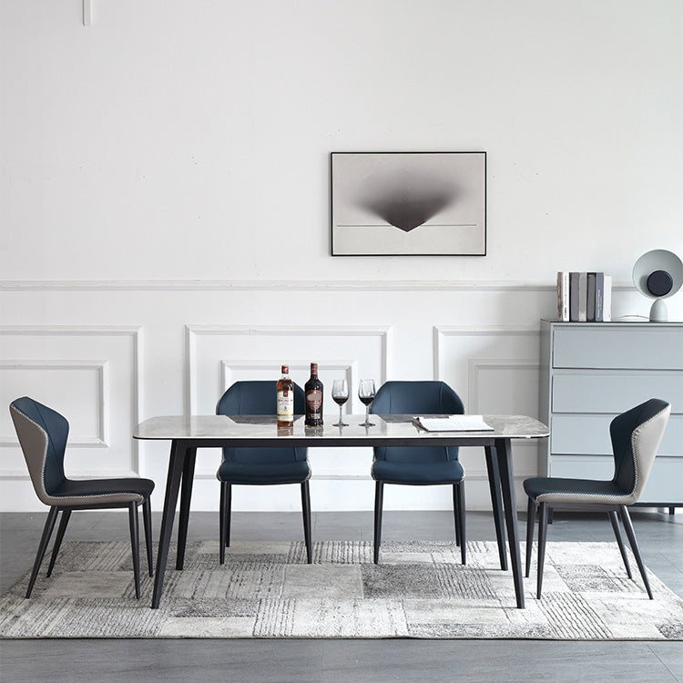 Industrial Rectangle Dining Table Gray Stone Top Dinette Table with Metal Legs