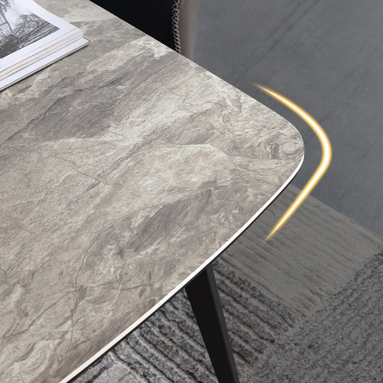 Industrial Rectangle Dining Table Gray Stone Top Dinette Table with Metal Legs