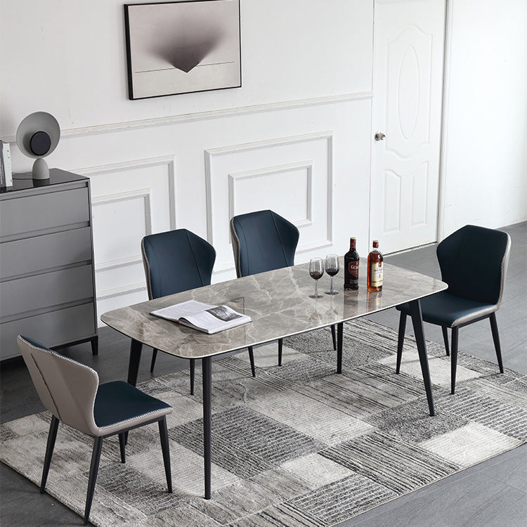 Industrial Rectangle Dining Table Gray Stone Top Dinette Table with Metal Legs