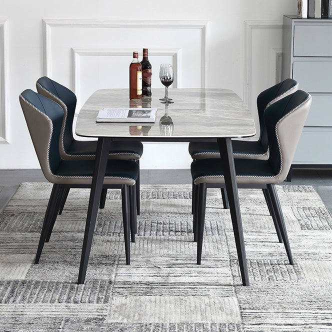 Industrial Rectangle Dining Table Gray Stone Top Dinette Table with Metal Legs