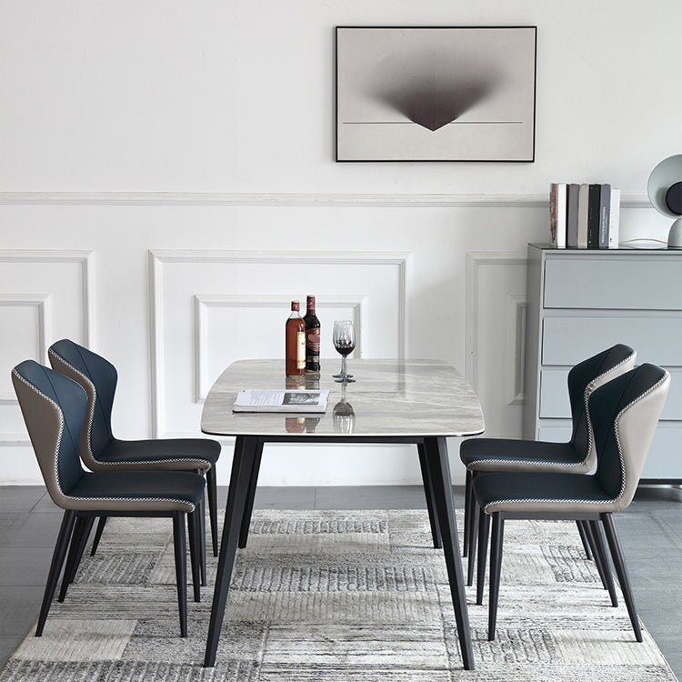 Industrial Rectangle Dining Table Gray Stone Top Dinette Table with Metal Legs