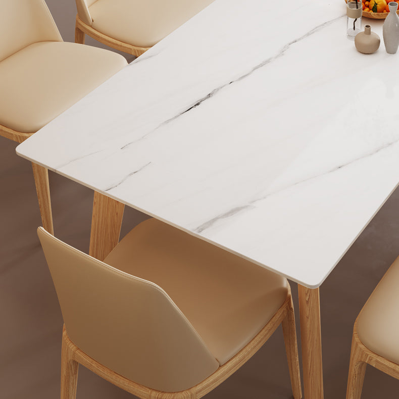 Mid-Century Stone top Dining Table Rectangle Dining Table with Natural Legs