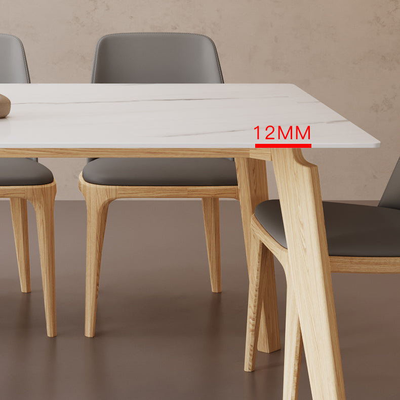 Mid-Century Stone top Dining Table Rectangle Dining Table with Natural Legs