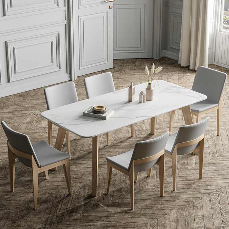 White Stone Top Table for Home Mid-Century Modern Dining Table