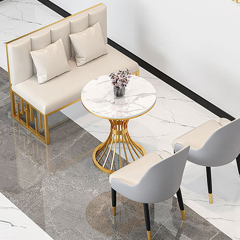 Contemporary Dining Table with Metal Pedestal Base White Top Table for Home