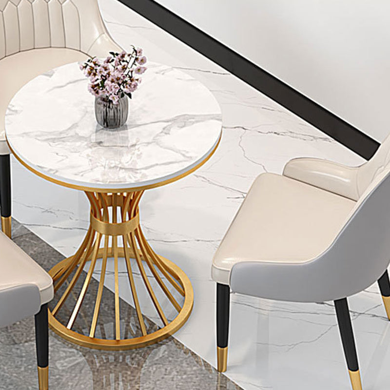 Contemporary Dining Table with Metal Pedestal Base White Top Table for Home