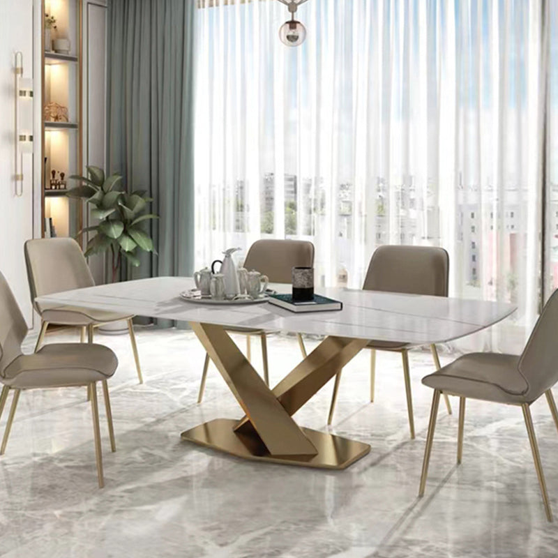 Traditional Luxury Rectangle Dining Table Stone Top Table for Dining Room
