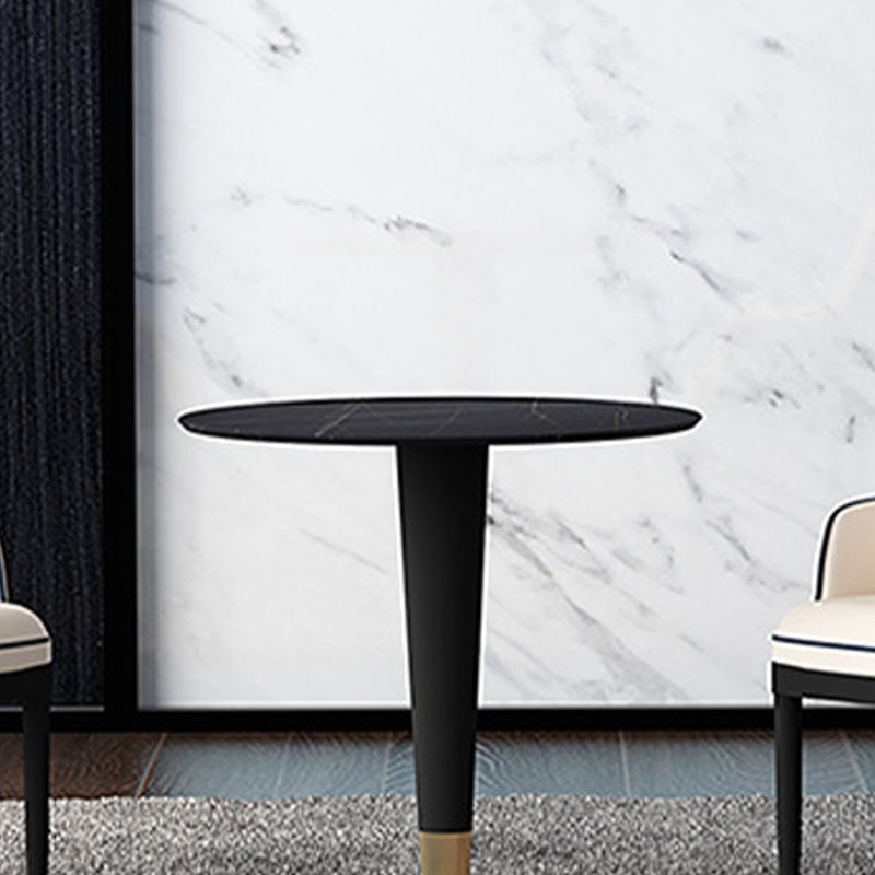 Black Stone Top Table with Pedestal Base Traditional Luxury Round Dining Table