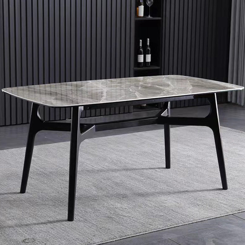 Industrial Rectangle Dining Table Gray Stone Top Table with Black Frame