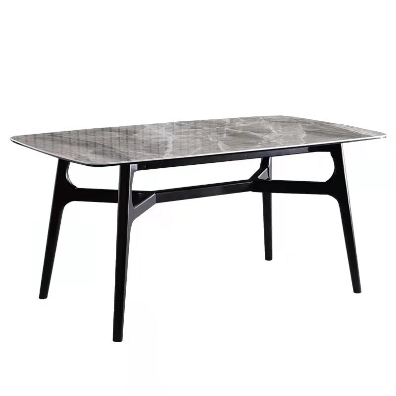 Industrial Rectangle Dining Table Gray Stone Top Table with Black Frame