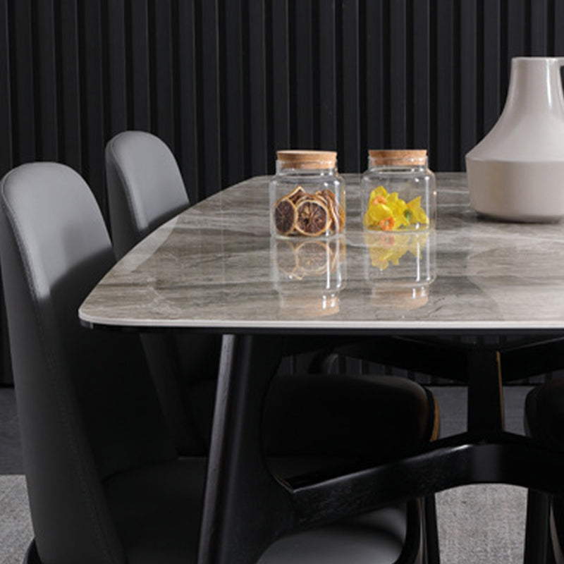 Industrial Rectangle Dining Table Gray Stone Top Table with Black Frame