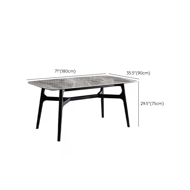 Industrial Rectangle Dining Table Gray Stone Top Table with Black Frame