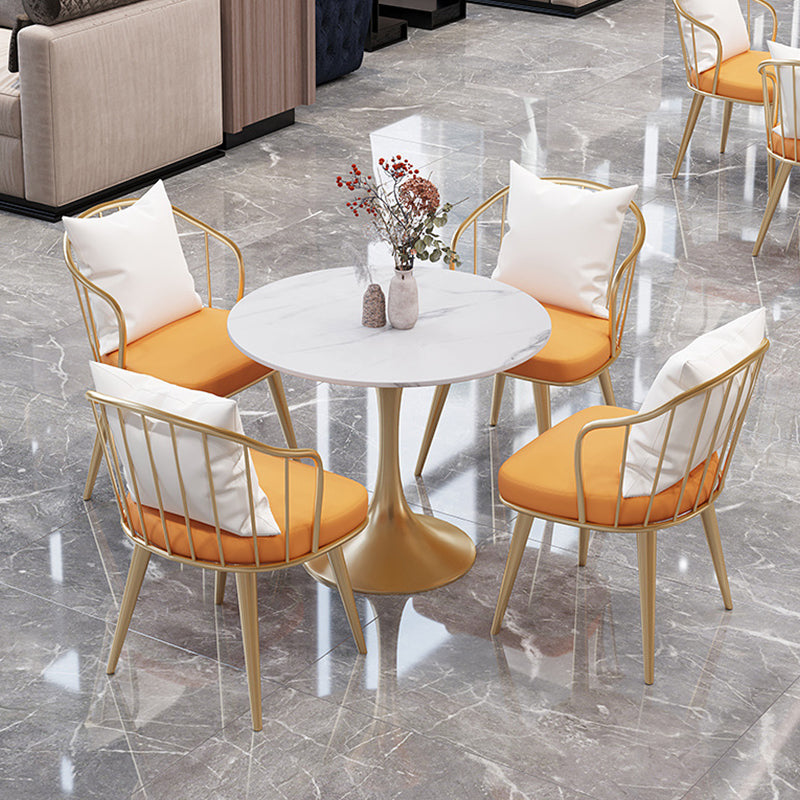Round Traditional Luxury Dining Table White Stone Top Dinette Table