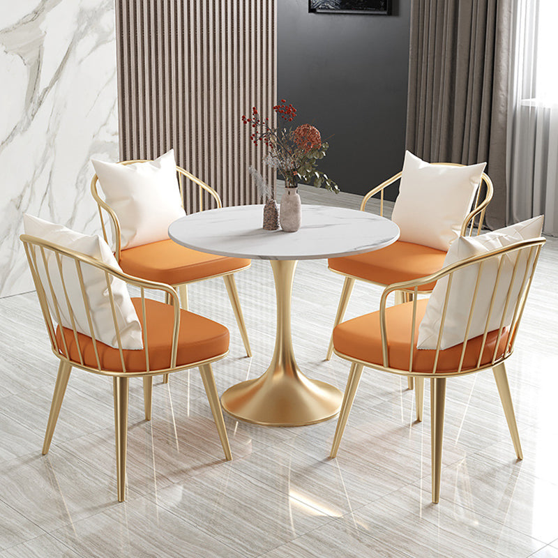 Round Traditional Luxury Dining Table White Stone Top Dinette Table