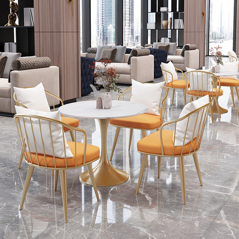Round Traditional Luxury Dining Table White Stone Top Dinette Table