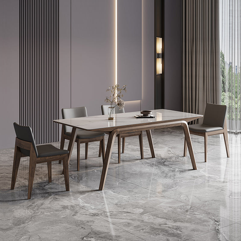 White Mid-Century Dining Table Stone Top Table with Wooden Frame