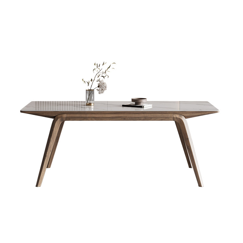 White Mid-Century Dining Table Stone Top Table with Wooden Frame