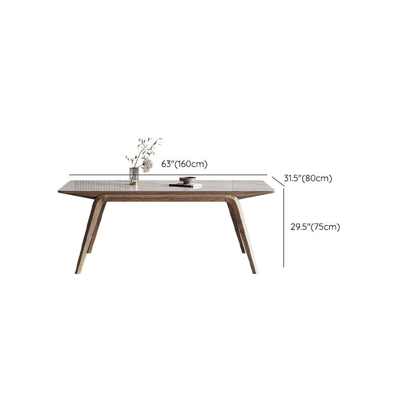 White Mid-Century Dining Table Stone Top Table with Wooden Frame