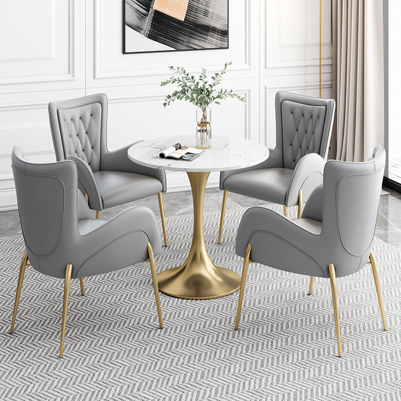 Glossy White Table with Metal Tulip Traditional Luxury Dining Table