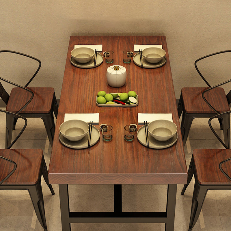 Solid Wood Industrial Dining Table Brown Dinette Table with Metal Frame