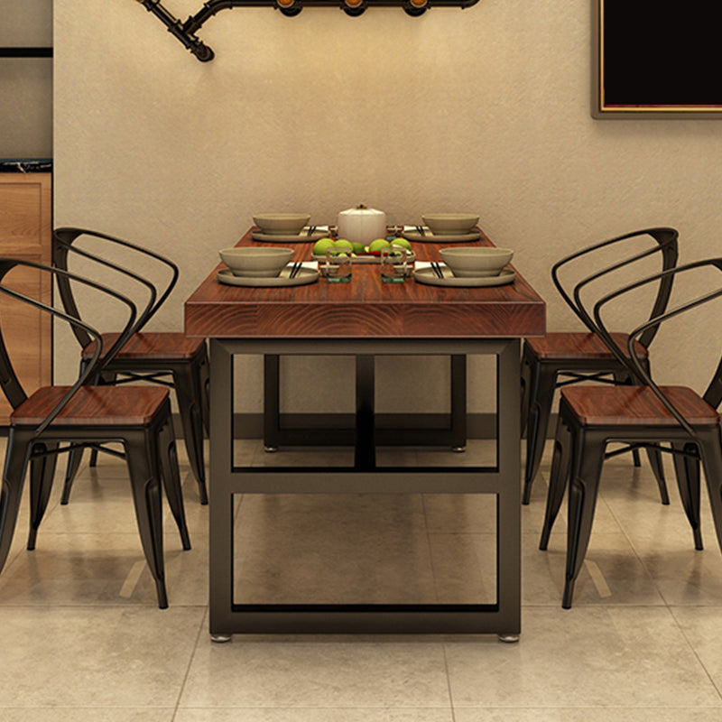 Solid Wood Industrial Dining Table Brown Dinette Table with Metal Frame