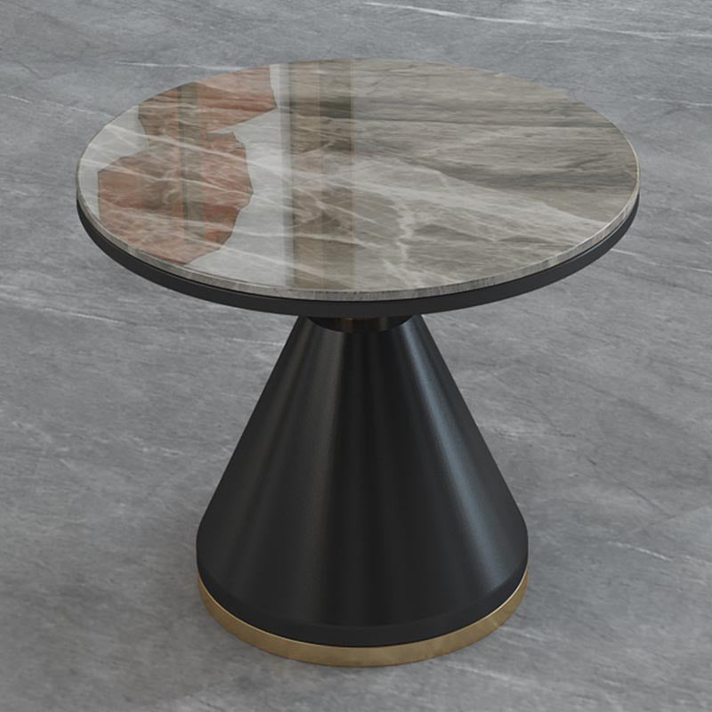Modern Round Dining Table for Home Glossy Stone Dinette Table with Metal Base