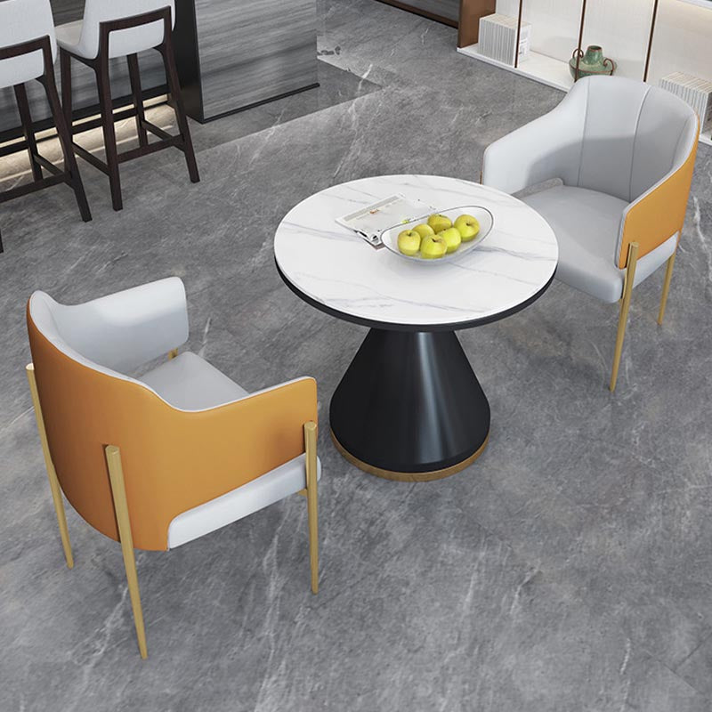 Modern Round Dining Table for Home Glossy Stone Dinette Table with Metal Base
