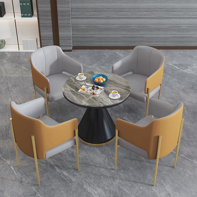 Modern Round Dining Table for Home Glossy Stone Dinette Table with Metal Base