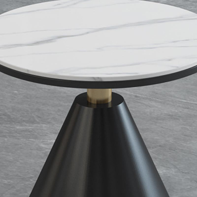 Modern Round Dining Table for Home Glossy Stone Dinette Table with Metal Base