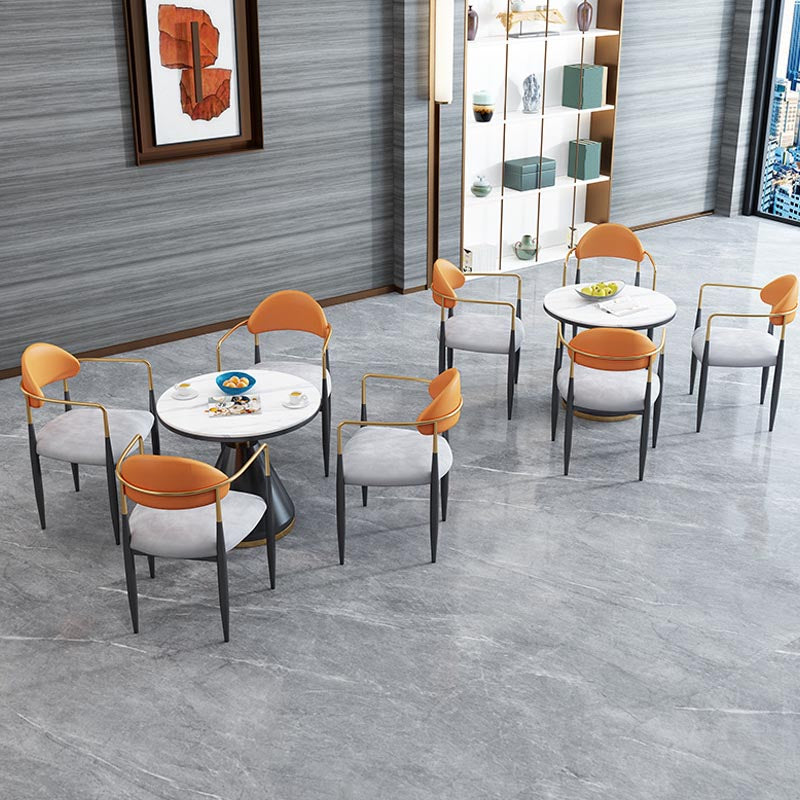 Modern Round Dining Table for Home Glossy Stone Dinette Table with Metal Base