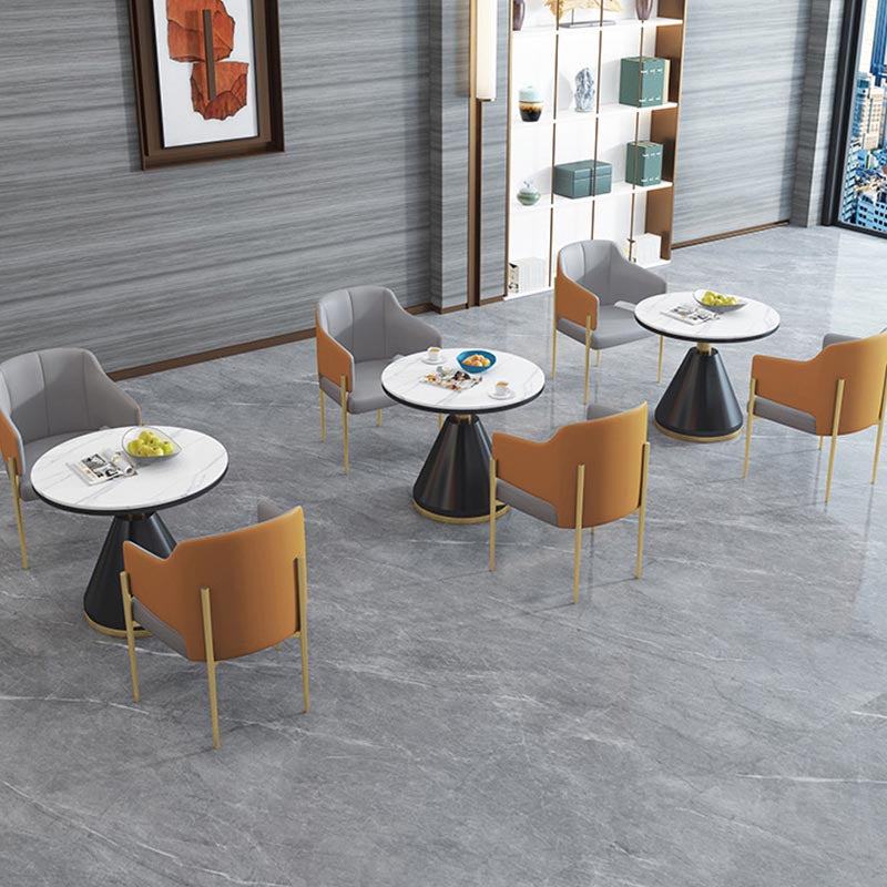 Modern Round Dining Table for Home Glossy Stone Dinette Table with Metal Base