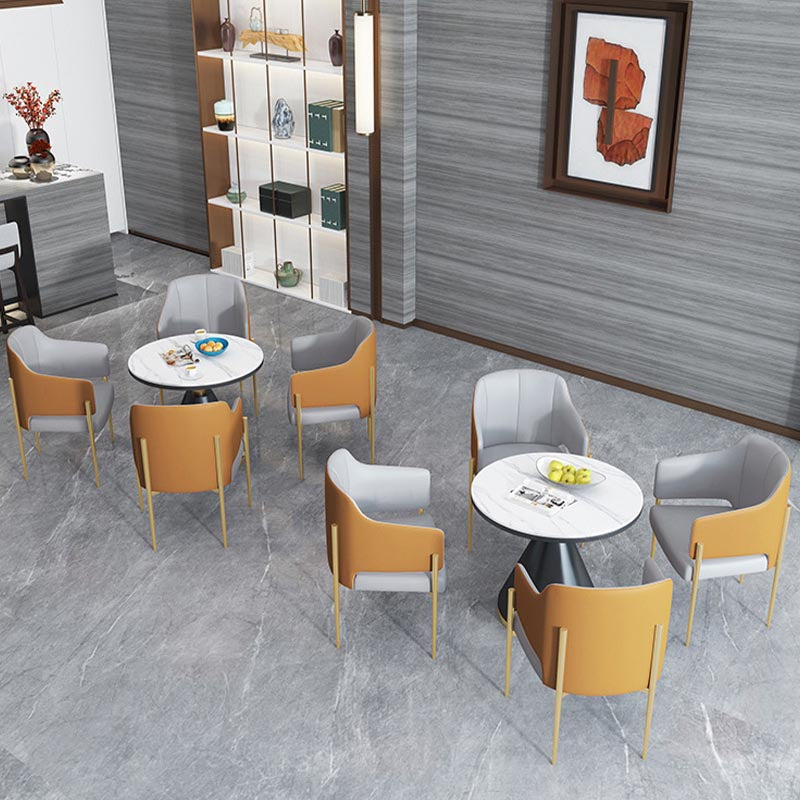 Modern Round Dining Table for Home Glossy Stone Dinette Table with Metal Base