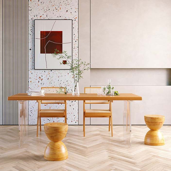 Industrial Double Pedestal Dining Table Pine Wood Table for Dining Room