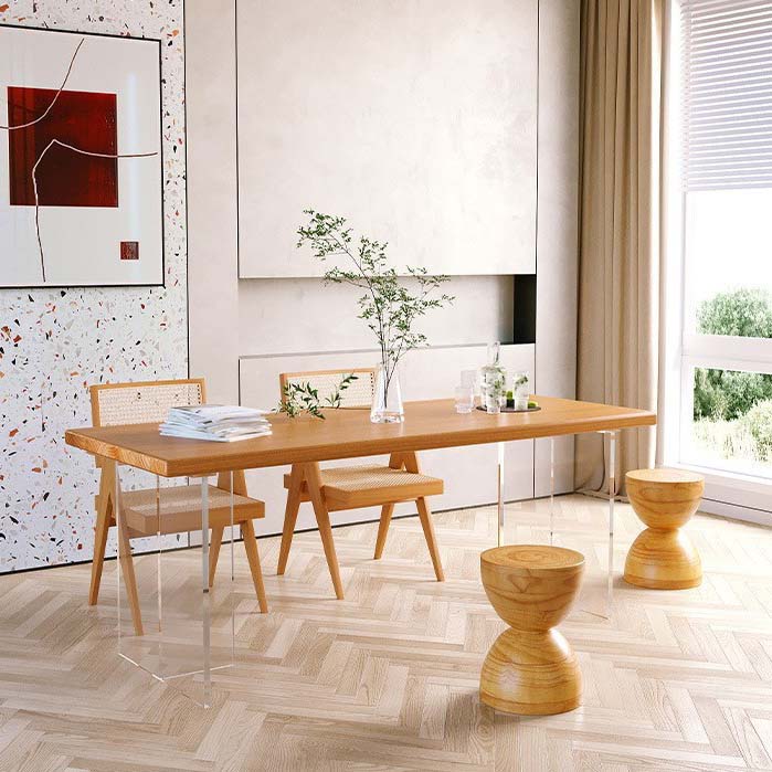 Industrial Double Pedestal Dining Table Pine Wood Table for Dining Room