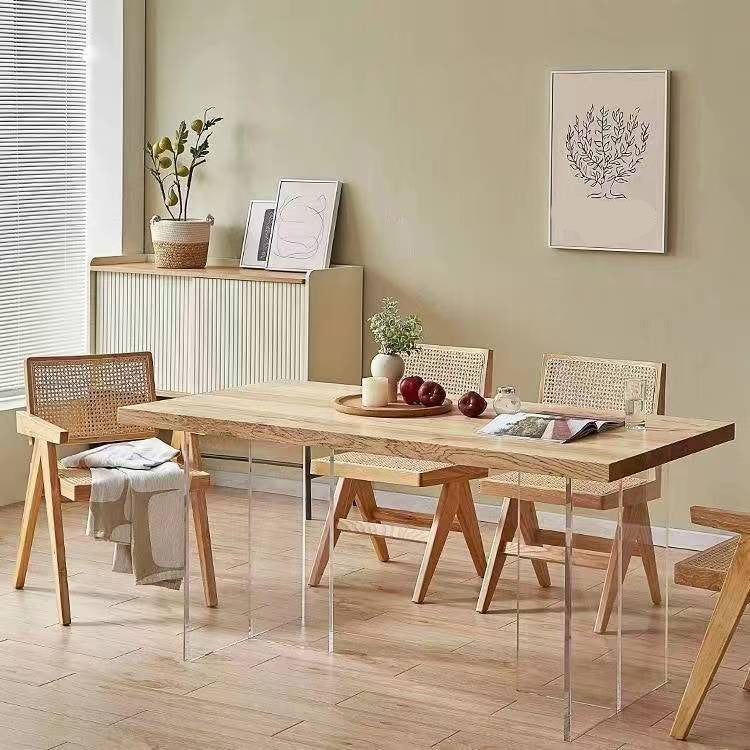 Modern Rectangle Dining Table Wood Table with Acrylic Legs for Kitchen