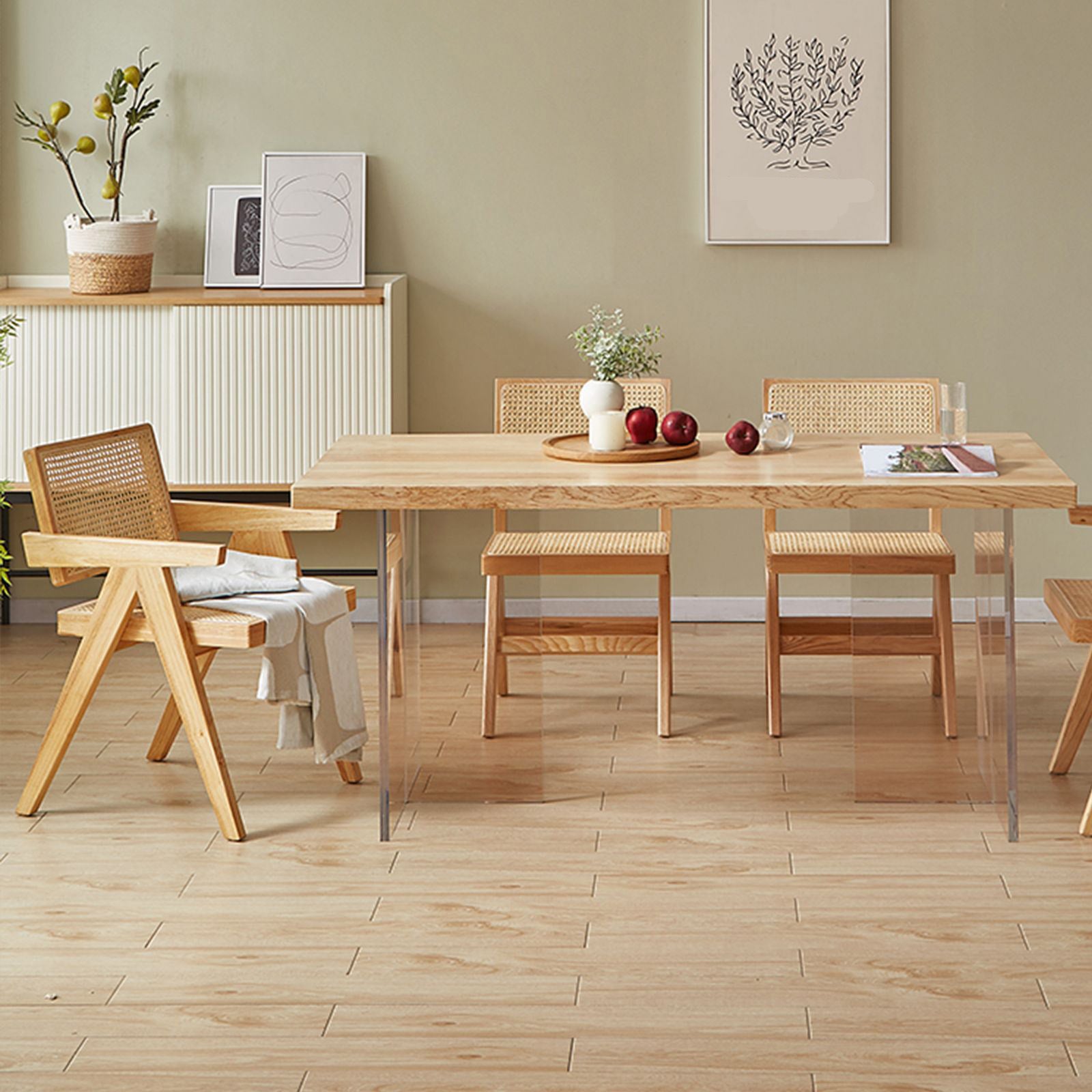 Modern Rectangle Dining Table Wood Table with Acrylic Legs for Kitchen