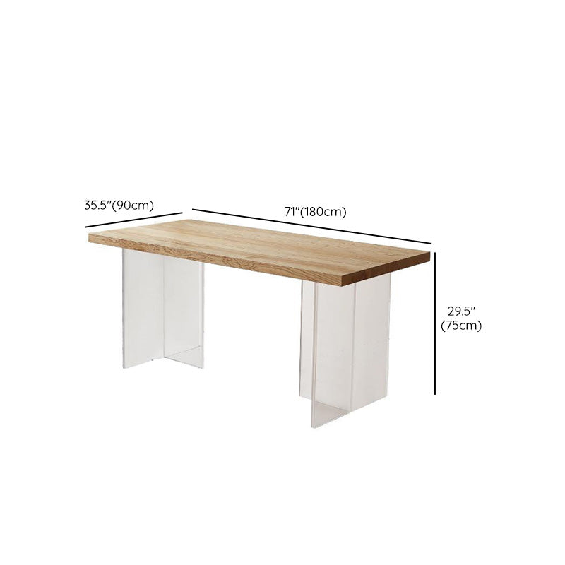 Modern Rectangle Dining Table Wood Table with Acrylic Legs for Kitchen