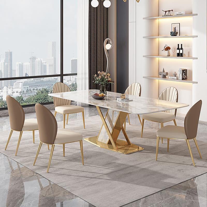 Glam Dining Rectangle Table Sintered Stone Table with Metal Legs for Kitchen
