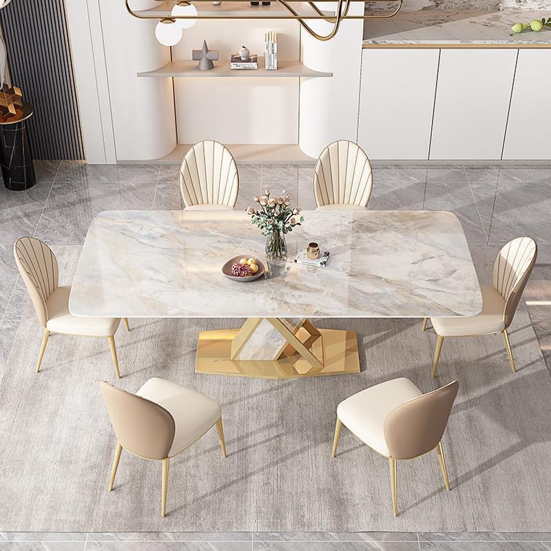Glam Dining Rectangle Table Sintered Stone Table with Metal Legs for Kitchen