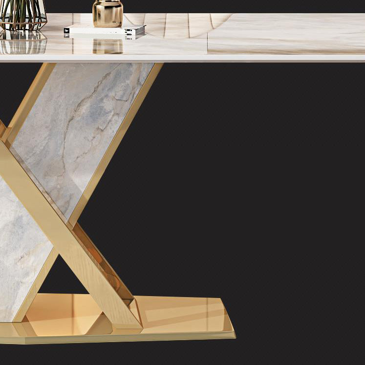 Glam Dining Rectangle Table Sintered Stone Table with Metal Legs for Kitchen