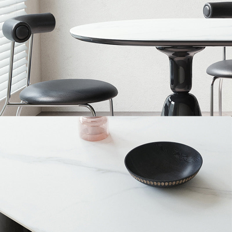 Modern Stone Ellipse Dining Table with Double Pedestal Base Table for Dining Room