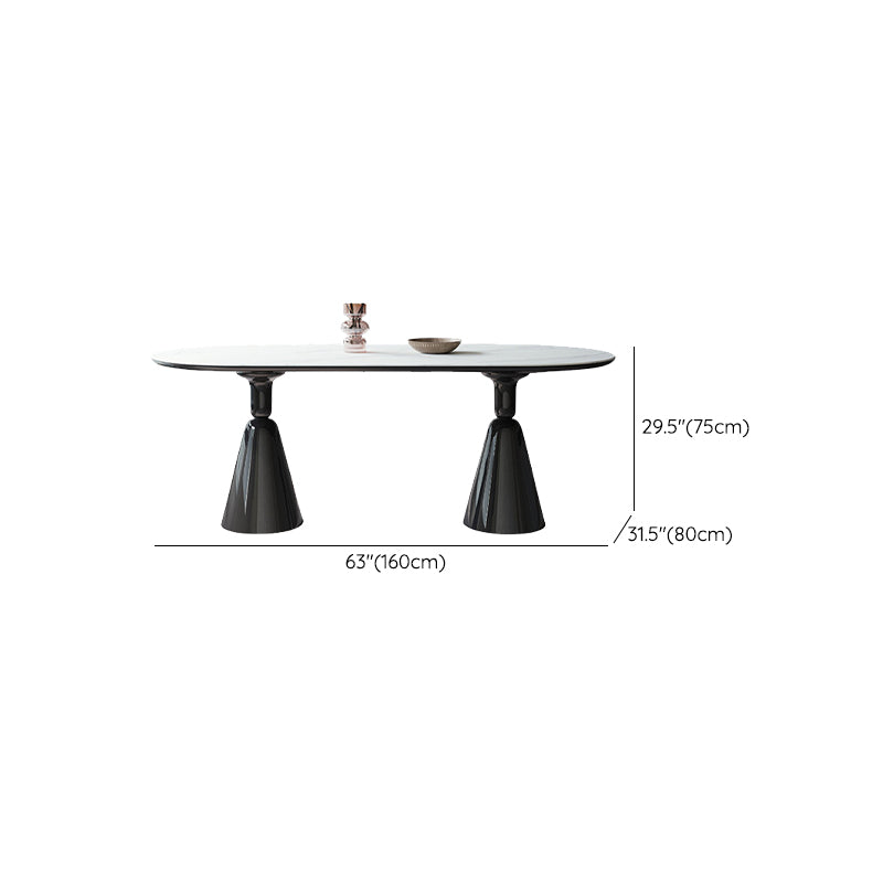 Modern Stone Ellipse Dining Table with Double Pedestal Base Table for Dining Room